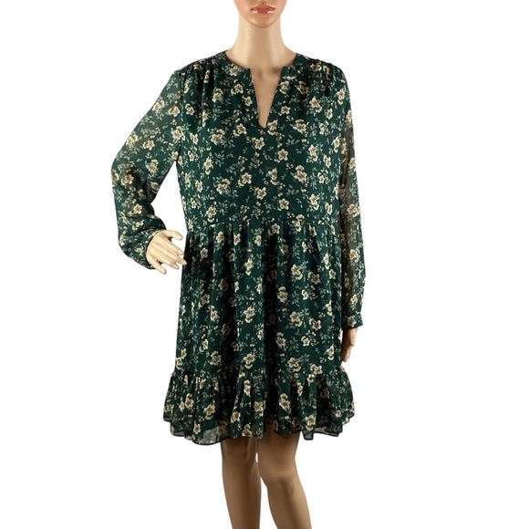 Vince Camuto Deep Forest Floral Mini Dress M Long Sleeve - Picture 1 of 7